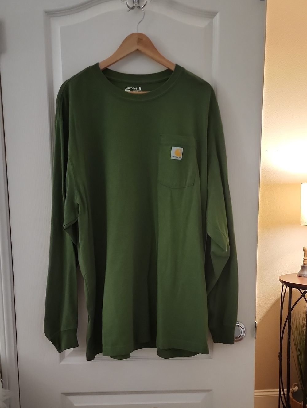 Carhartt Men's Crewneck Pocket Long Sleeve Shirt in Olive